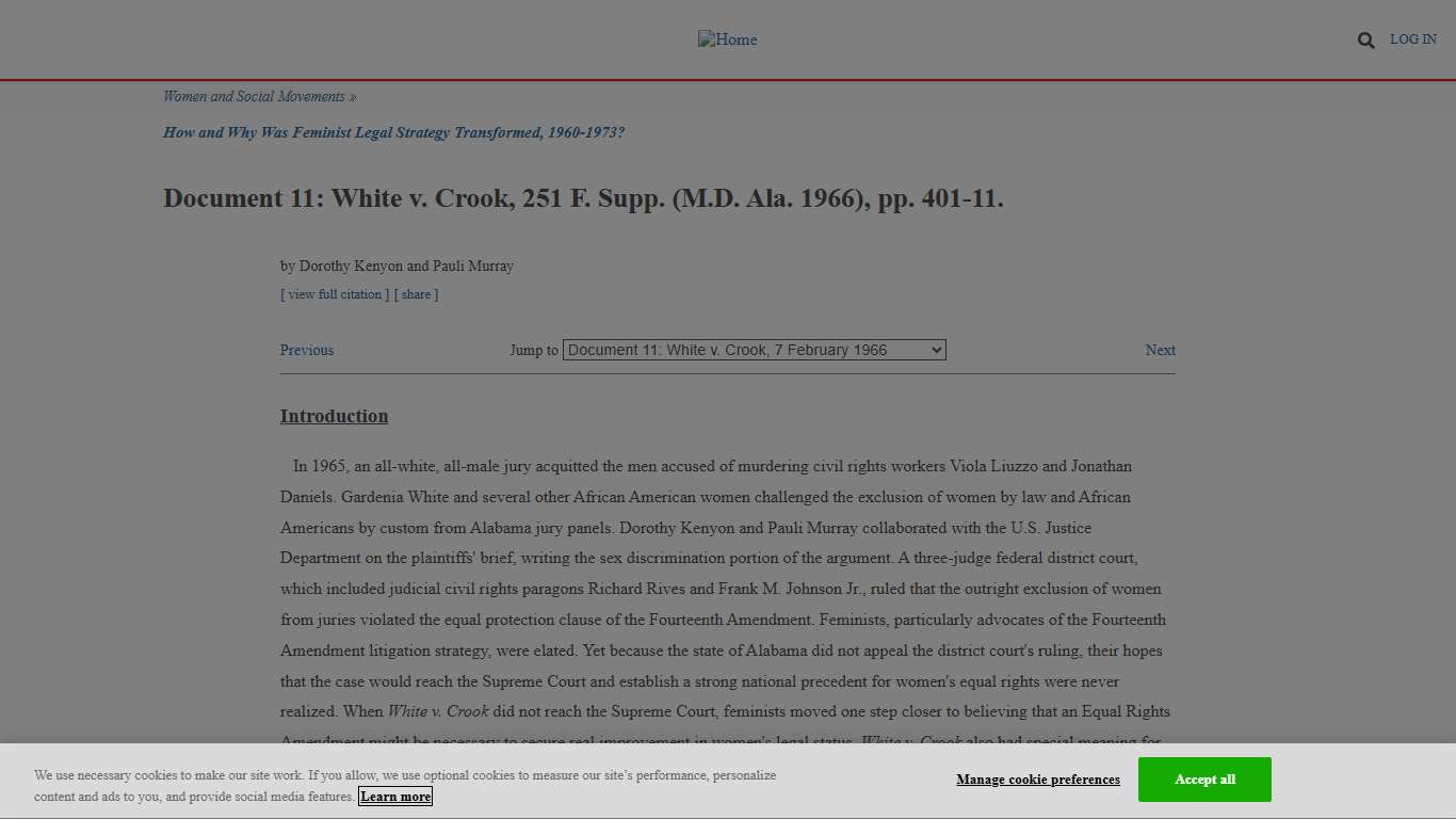 Document 11: White v. Crook, 7 February 1966 Alexander Street Documents